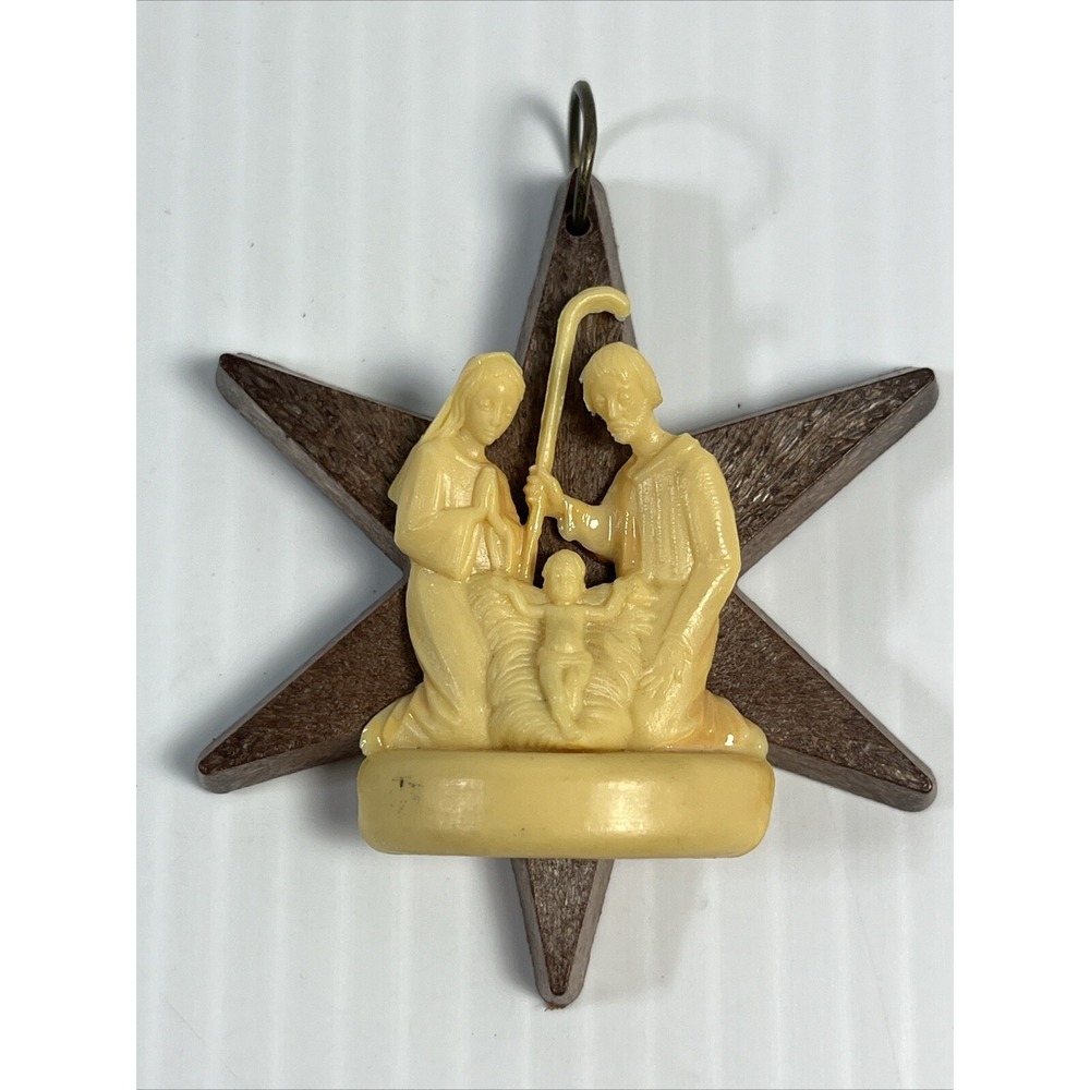 Holy Family Nativity Star Christmas Ornament Italy Holiday Decor Brown Beige
